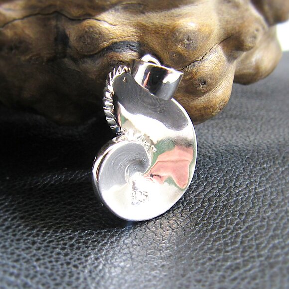 Solid 925 Sterling Silver and Blue Opal Nautilus Seashell Ammonite Pendant - Picture 3 of 10